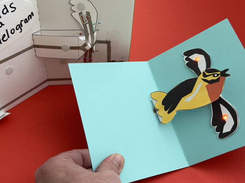 PopUpTober Tutorial: Light-Up Bird Made with 45° Folds on a Parallelogram (Featuring Chibitronics)